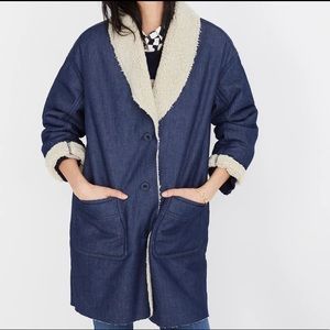 Madewell, Sherpa-Bonded Denim Cocoon Coat